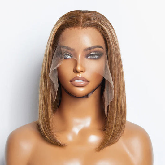 Straight Bob Lace Frontal Wig-100% Human Hair (12 Inches 13"x4")