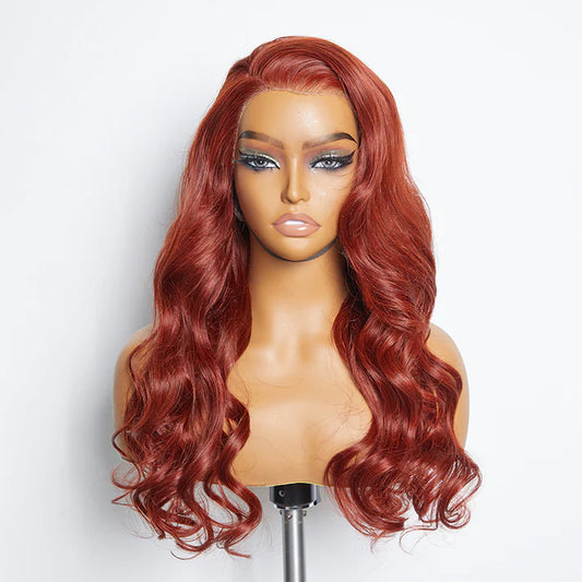 24-Inch Body Wavy Wear & Go Glueless #Redbrown Lace Frontal Wig - 100% Human Hair"  Product Description: