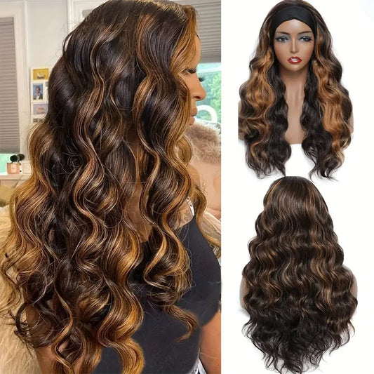 Head Band Wig 26 Inch / Brown with Carmel Highlights