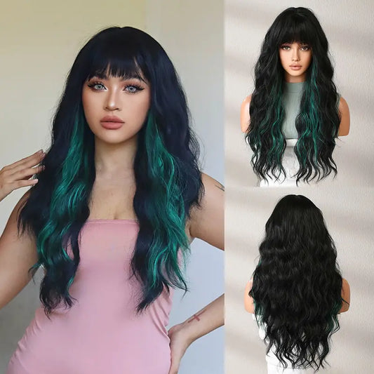 Black and Green 26 Inches Wig