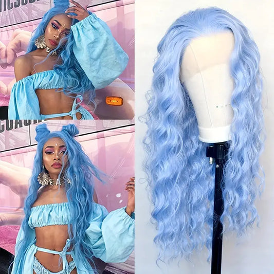 Wavy Curly Synthetic Lace Wig/ Blue
