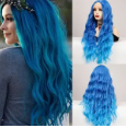 Long Wavy Lace Front Wig Synthetic Wig Blue / 28 Inches