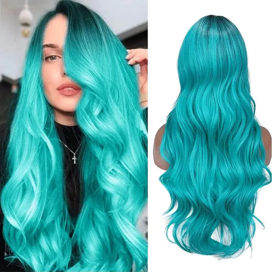 Ombre Bluish Green Wig 28 Inches