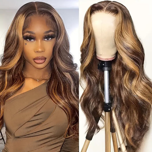 Wavy Human Hair (Brown with Blond Highlights) (28 Inches)