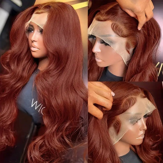 Wavy Human Hair Wig (Reddish Brown) (18 Inches)